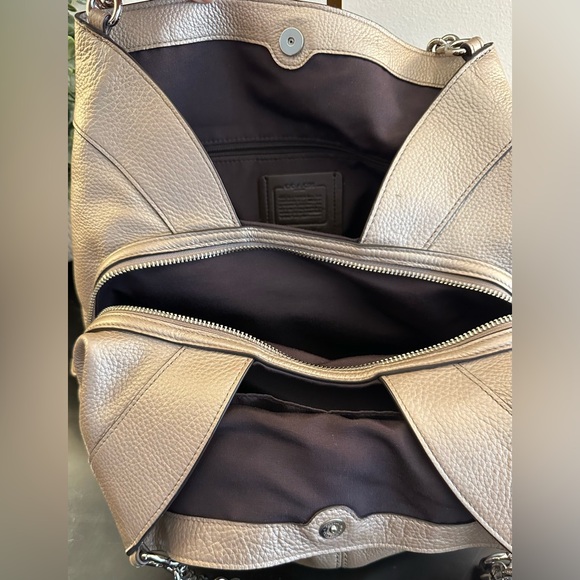 Coach Lexy Metallic Platinum Gold Triple Compartment Shoulder Bag EUC - Picture 13 of 14